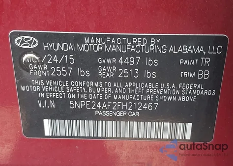 2015 Hyundai Sonata Se z USA, uszkodzony, nr VIN 5NPE24AF2FH212467